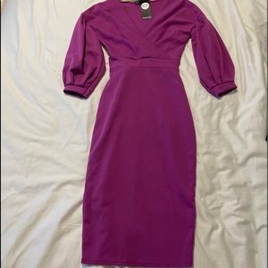 Off the shoulder wrap midi dress- Jewel Purple